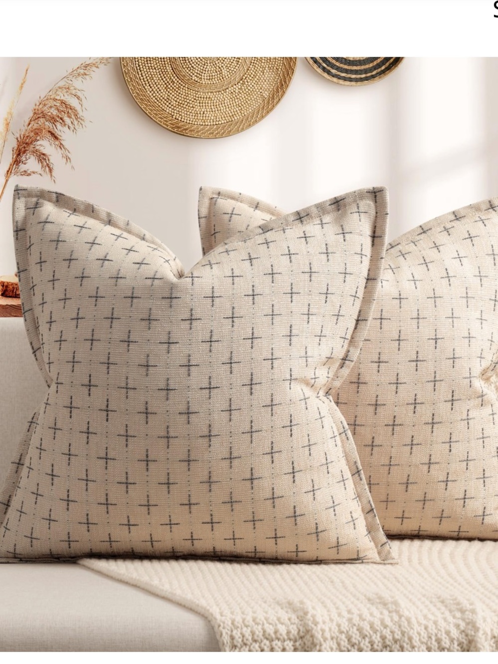 Farmhouse Rustic Boho Pillow Covers Large Square 26x26” (2-Pack) BEIGE